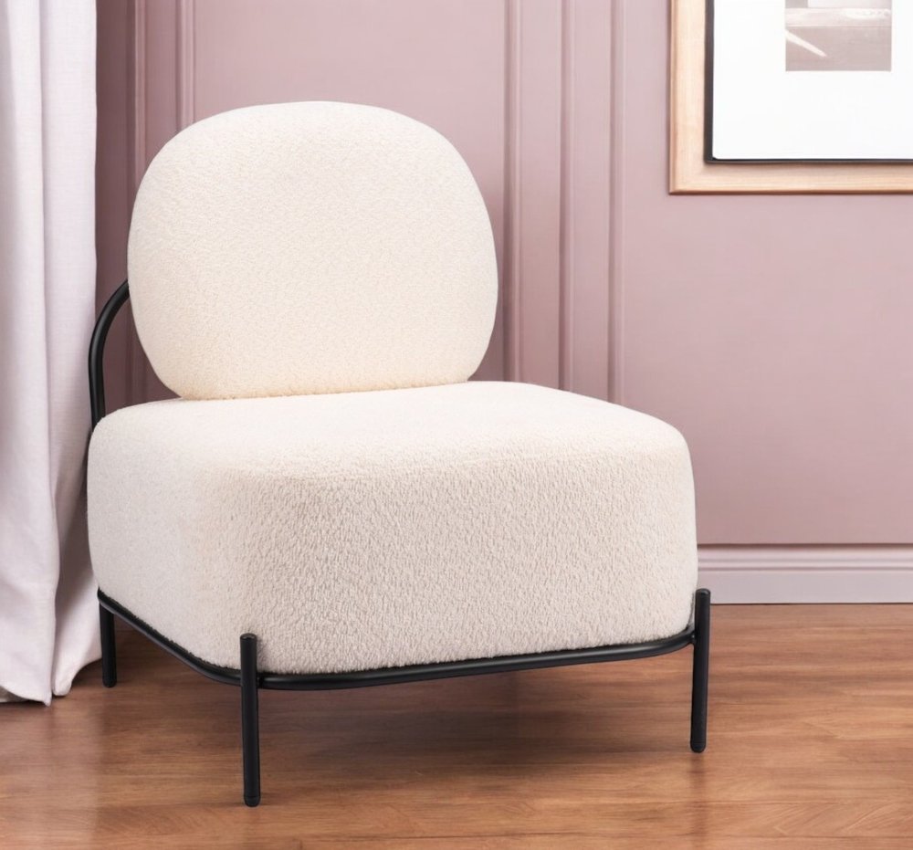 27" White And Black Sherpa And Upholstered Side Chair