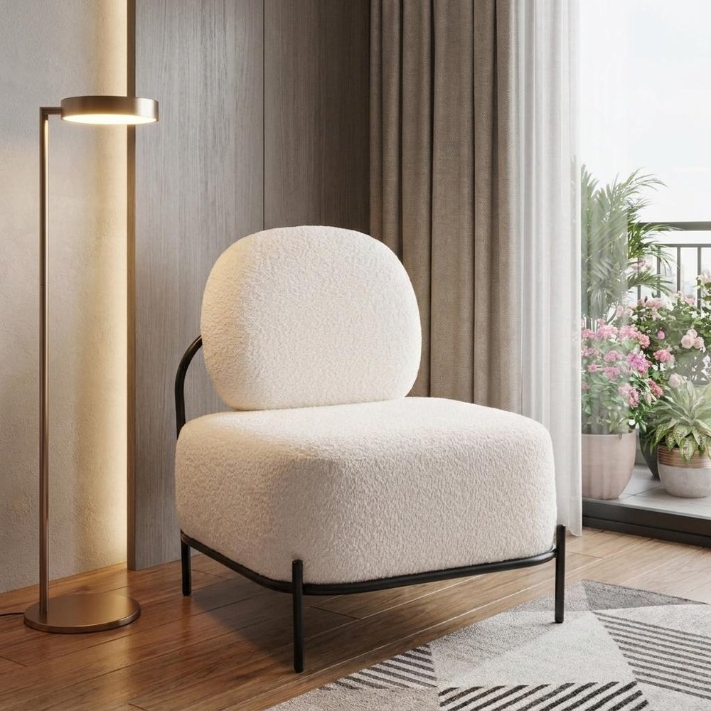 27" White And Black Sherpa And Upholstered Side Chair