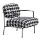 29" Black And White And Black Upholstered Houndstooth Arm Chair