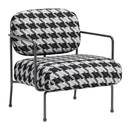 29" Black And White And Black Upholstered Houndstooth Arm Chair