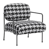 29" Black And White And Black Upholstered Houndstooth Arm Chair