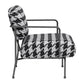 29" Black And White And Black Upholstered Houndstooth Arm Chair