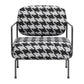 29" Black And White And Black Upholstered Houndstooth Arm Chair