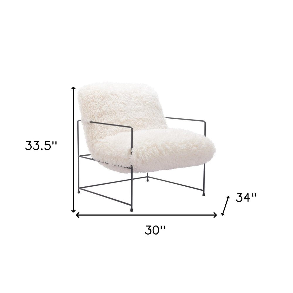30" White And Black Sherpa And Upholstered Arm Chair