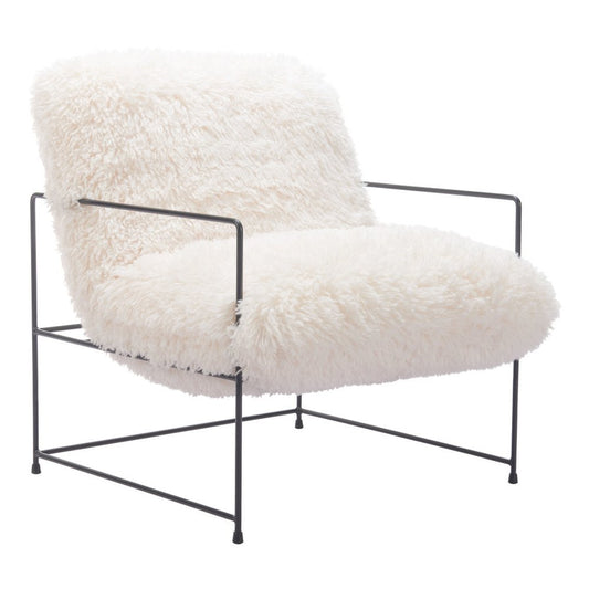 30" White And Black Sherpa And Upholstered Arm Chair