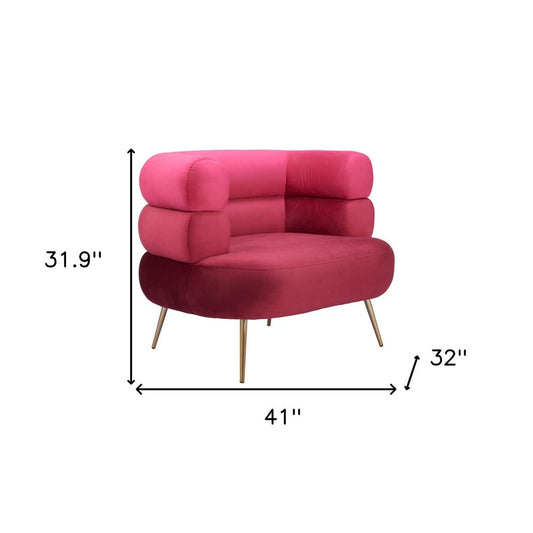 41" Red And Gold Velvet And Upholstered Arm Chair