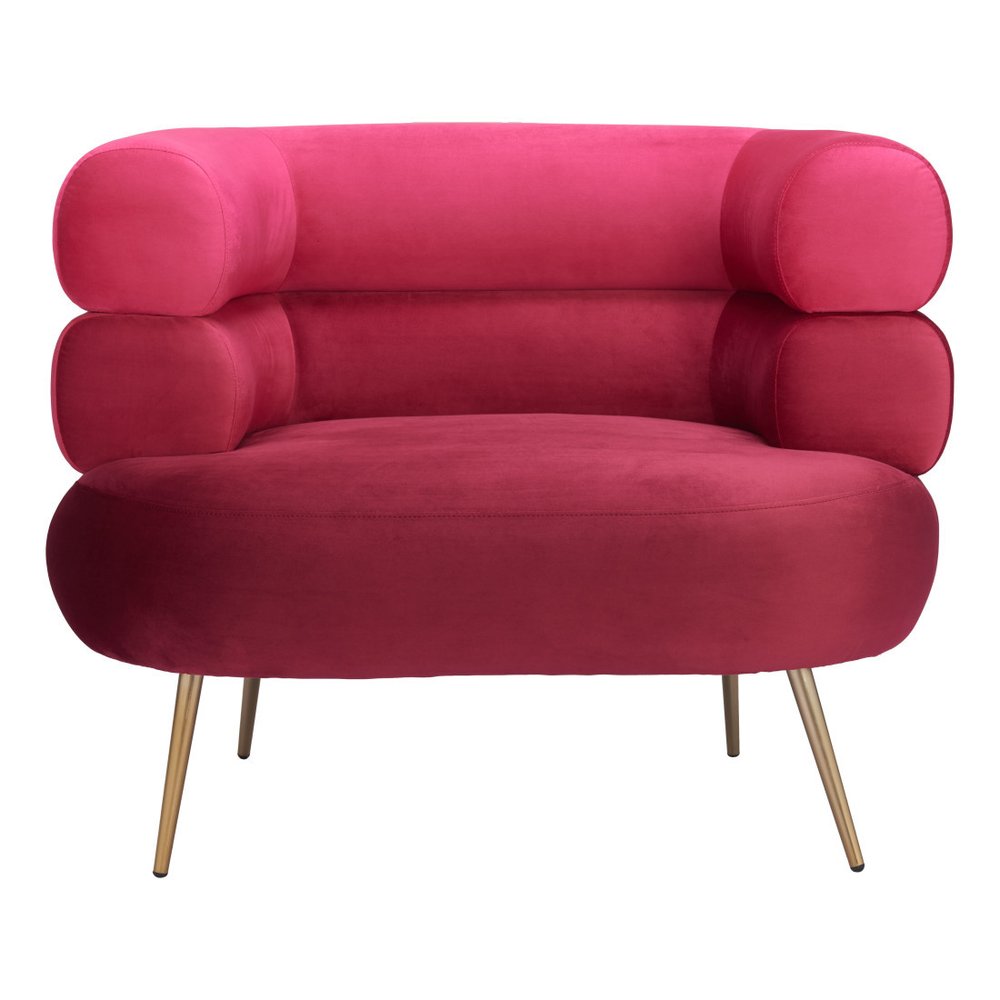 41" Red And Gold Velvet And Upholstered Arm Chair