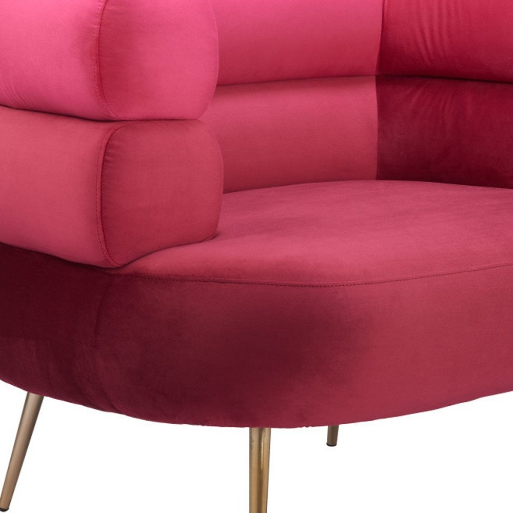 41" Red And Gold Velvet And Upholstered Arm Chair