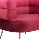 41" Red And Gold Velvet And Upholstered Arm Chair