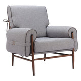 34" Gray And Brown Upholstered Arm Chair