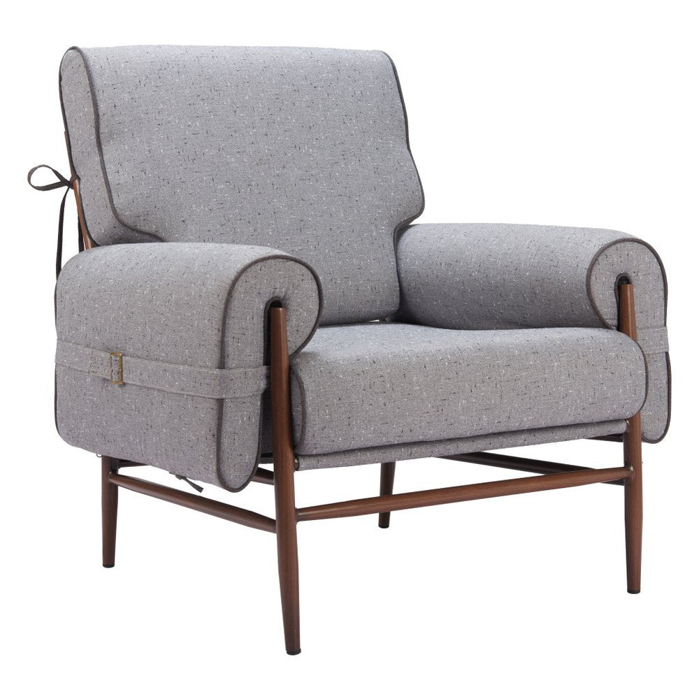 34" Gray And Brown Upholstered Arm Chair