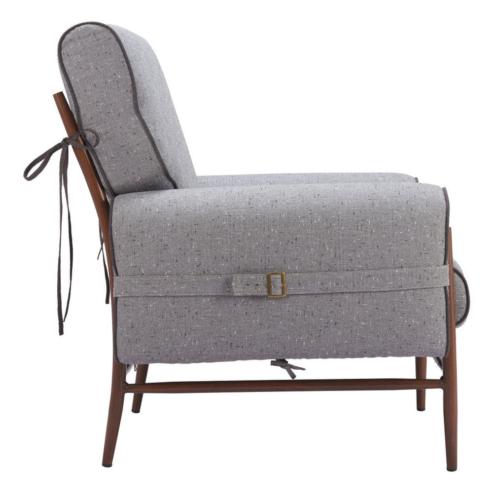 34" Gray And Brown Upholstered Arm Chair
