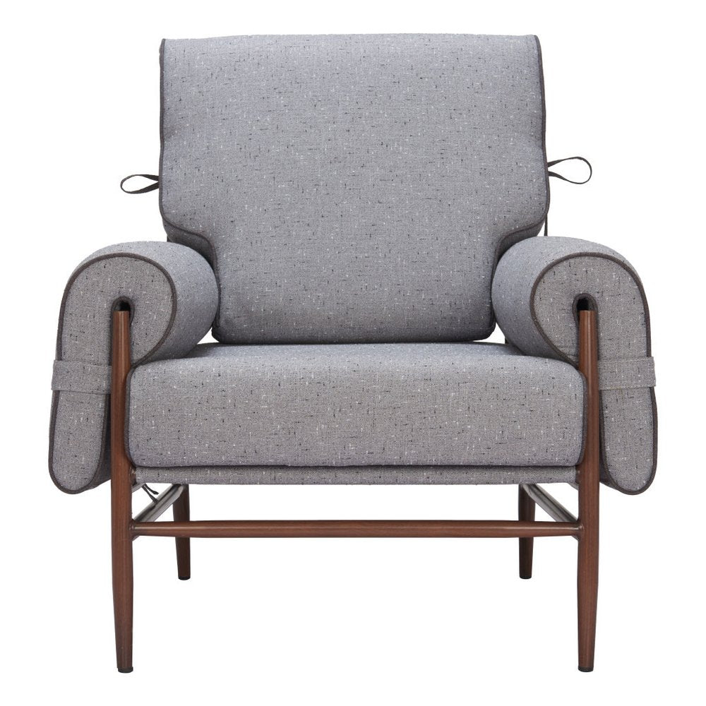 34" Gray And Brown Upholstered Arm Chair