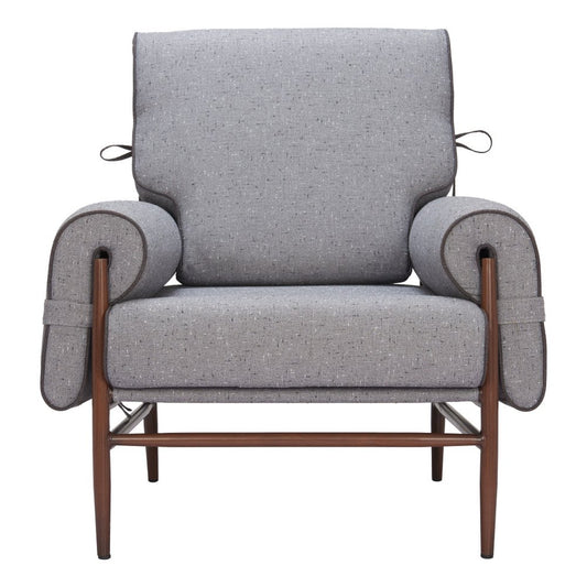 34" Gray And Brown Upholstered Arm Chair