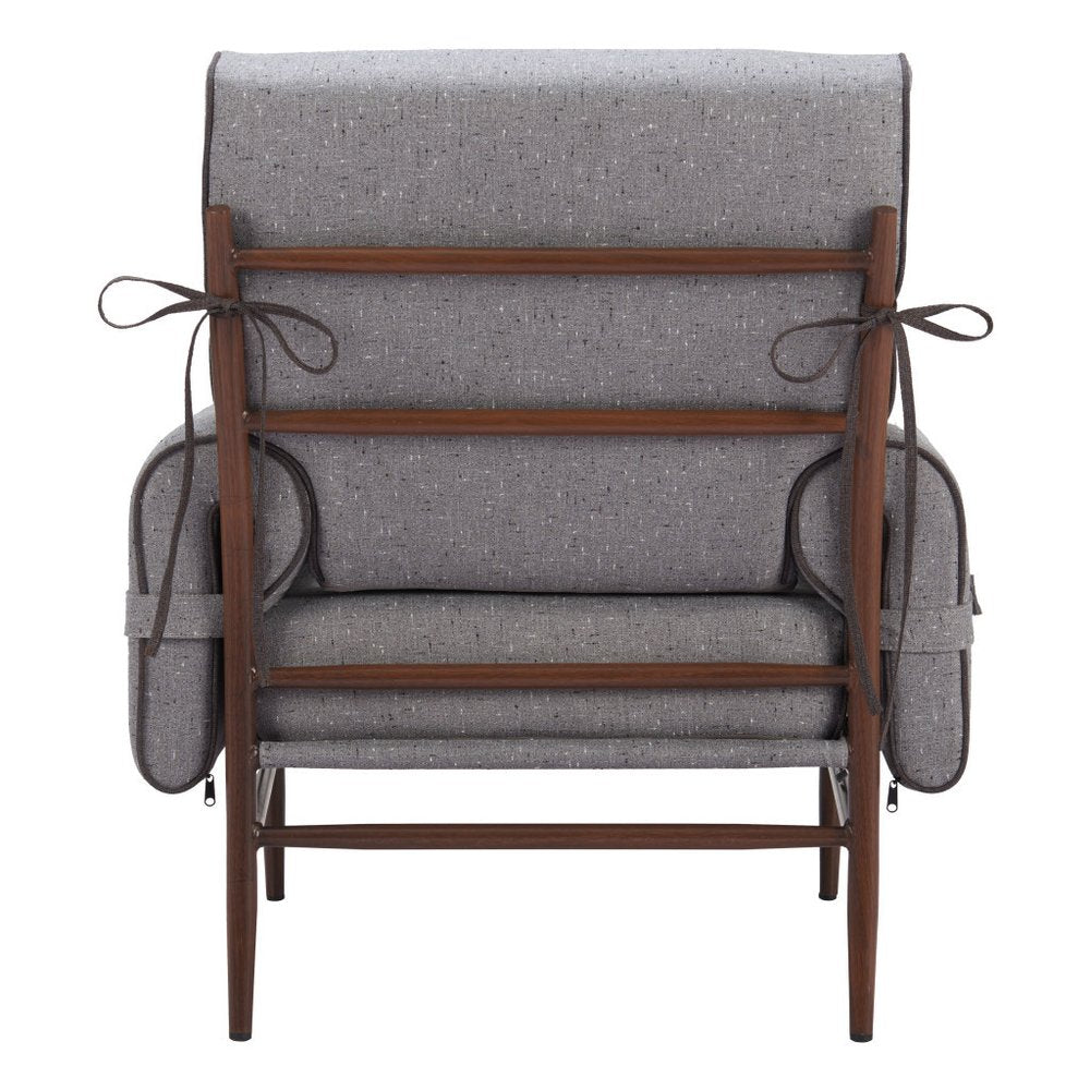 34" Gray And Brown Upholstered Arm Chair