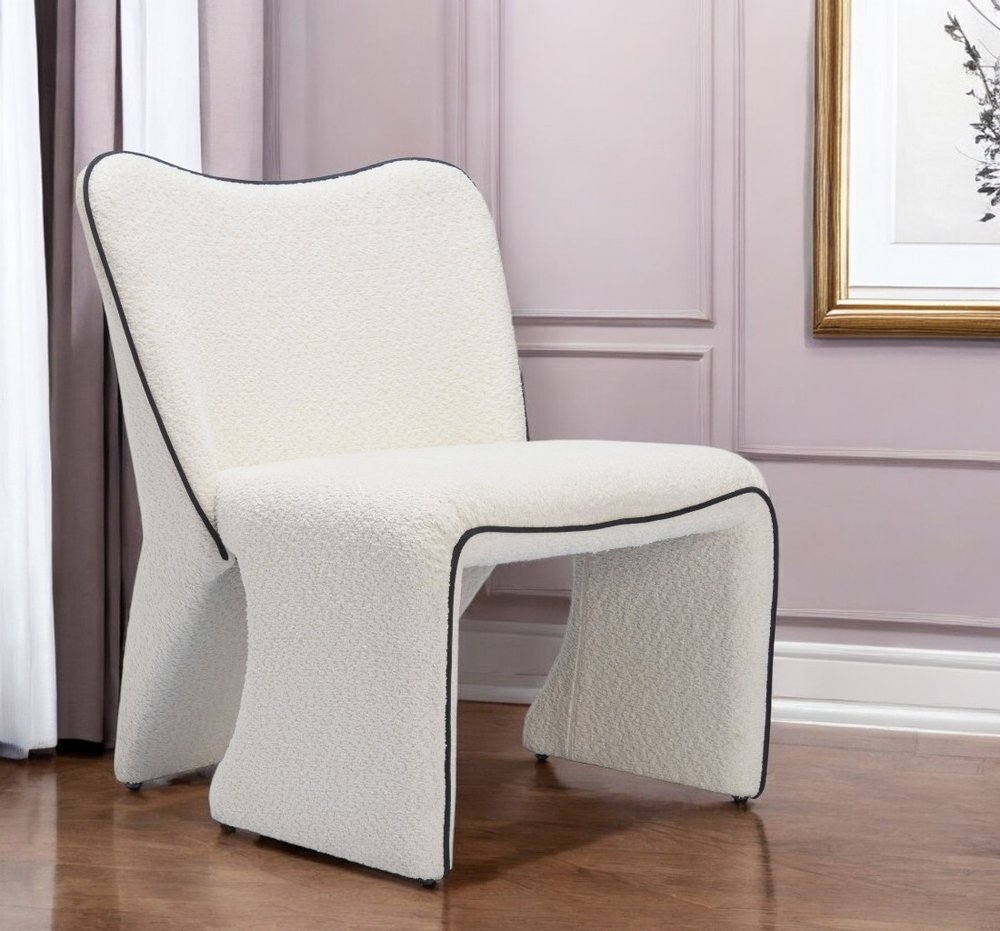 29" Ivory Faux Shearling And Upholstered Side Chair