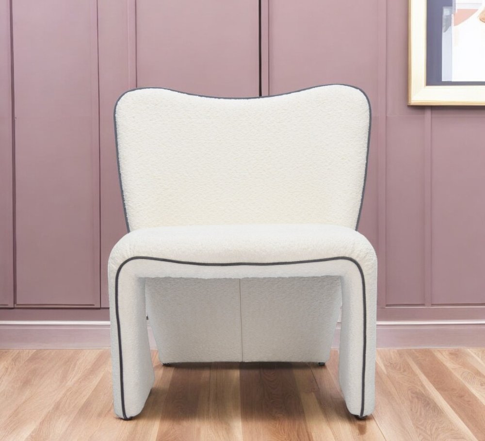 29" Ivory Faux Shearling And Upholstered Side Chair