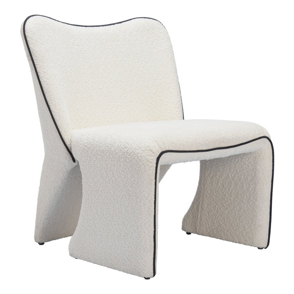 29" Ivory Faux Shearling And Upholstered Side Chair