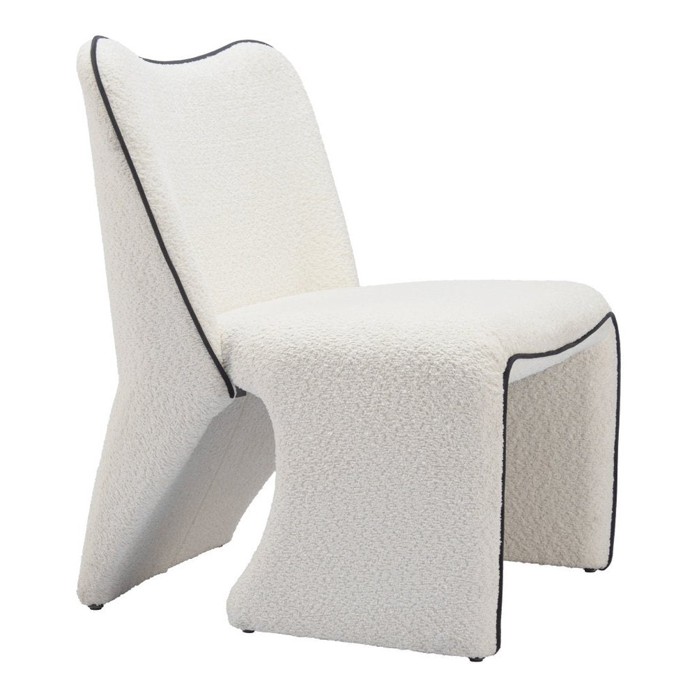29" Ivory Faux Shearling And Upholstered Side Chair