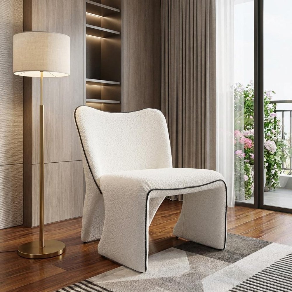 29" Ivory Faux Shearling And Upholstered Side Chair