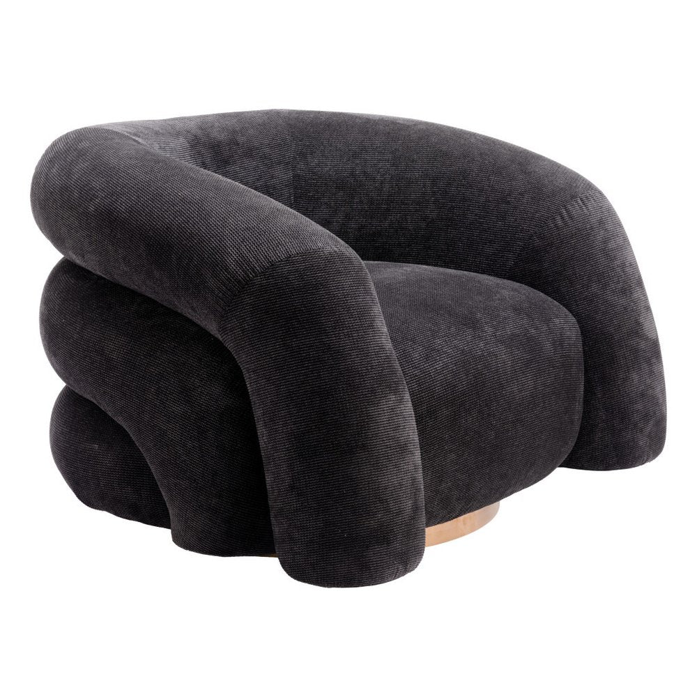 37" Black And Gold Faux Shearling And Upholstered Arm Chair