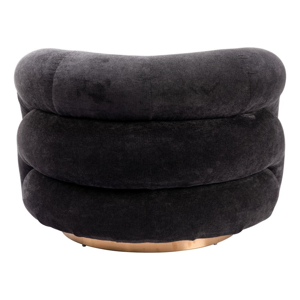 37" Black And Gold Faux Shearling And Upholstered Arm Chair