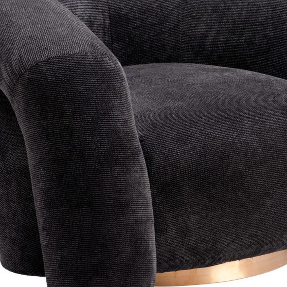 37" Black And Gold Faux Shearling And Upholstered Arm Chair