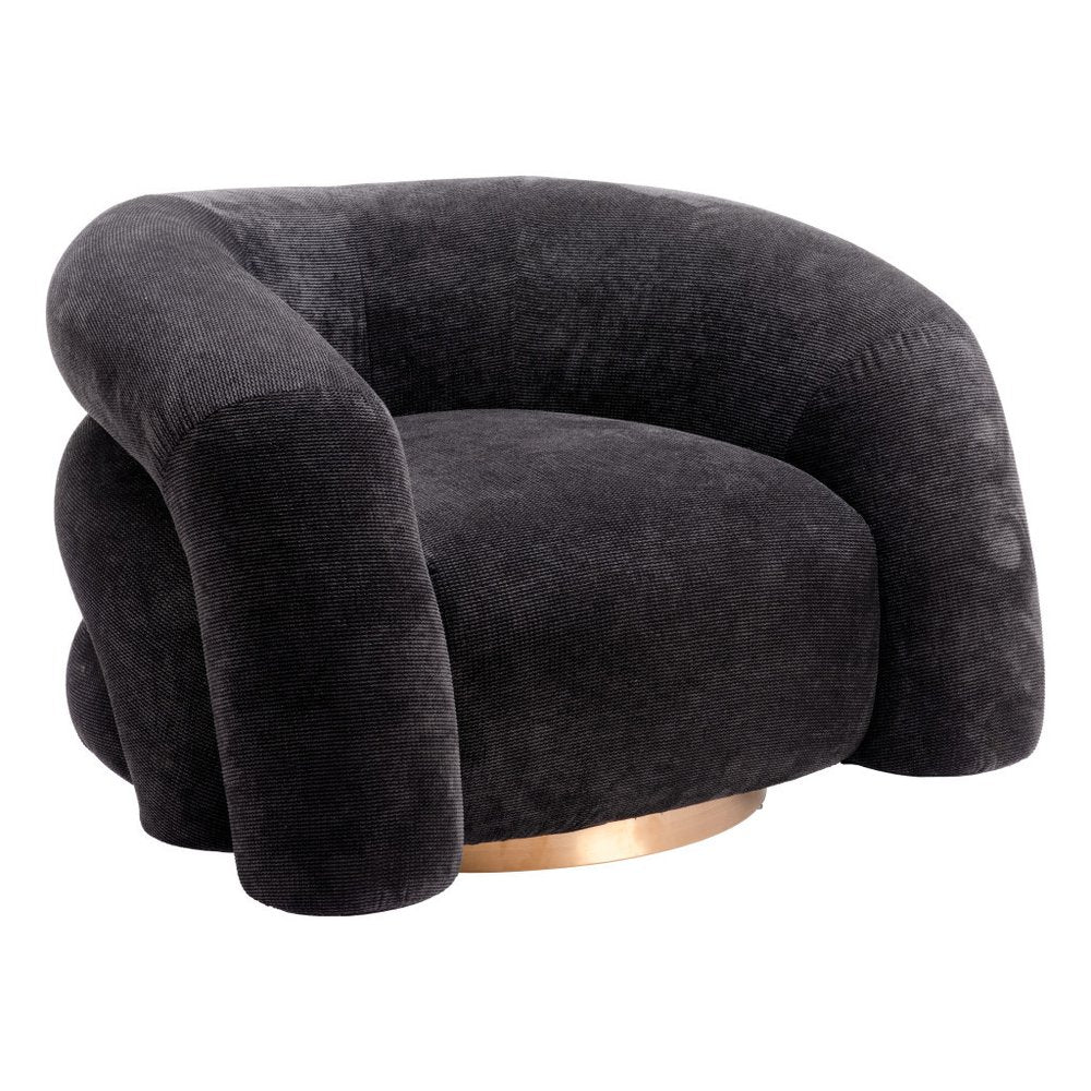 37" Black And Gold Faux Shearling And Upholstered Arm Chair