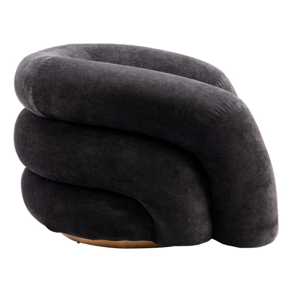 37" Black And Gold Faux Shearling And Upholstered Arm Chair