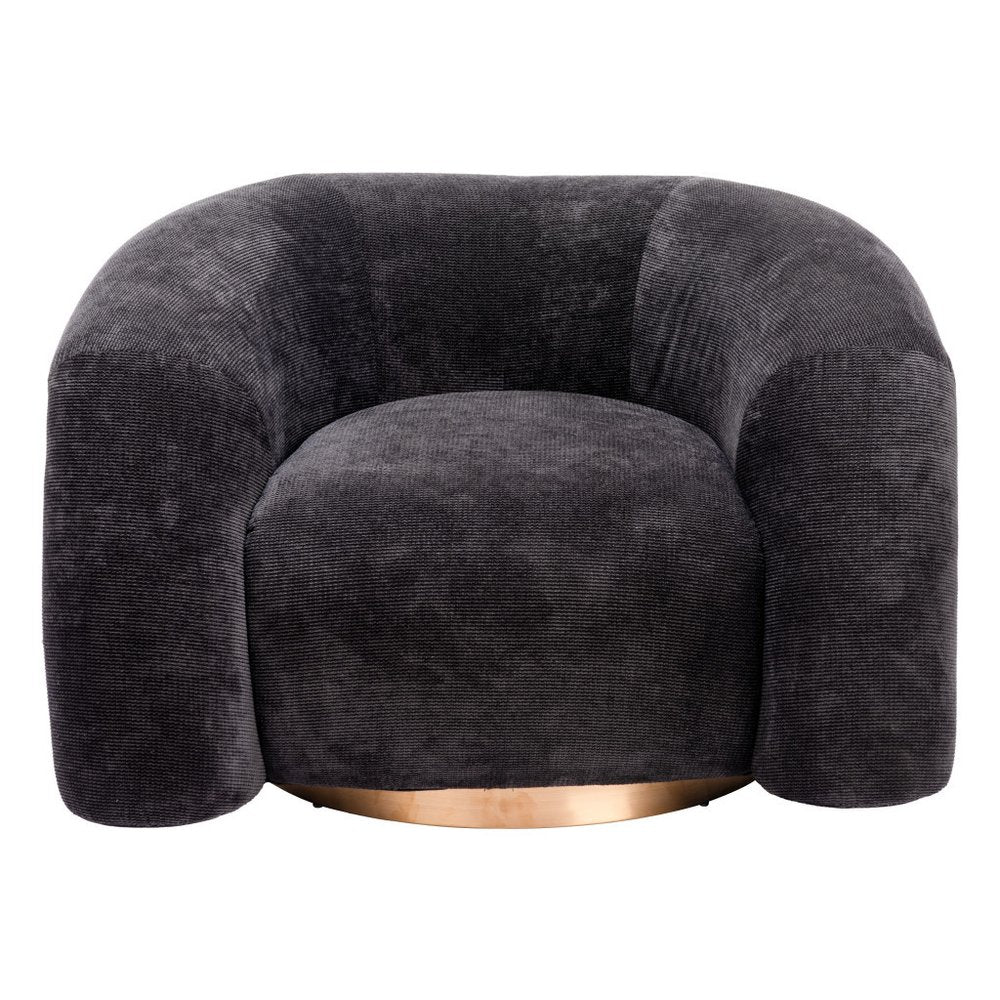 37" Black And Gold Faux Shearling And Upholstered Arm Chair