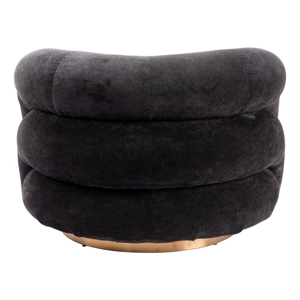 37" Black And Gold Faux Shearling And Upholstered Arm Chair