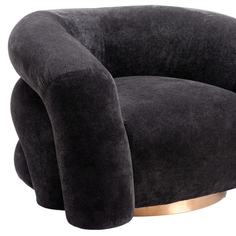 37" Black And Gold Faux Shearling And Upholstered Arm Chair