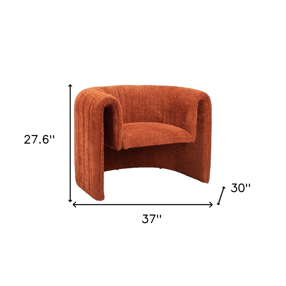 37" Burnt Orange Sherpa And Upholstered Tufted Arm Chair