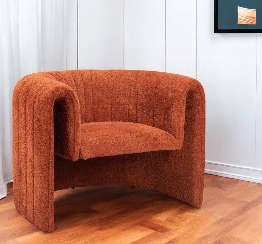 37" Burnt Orange Sherpa And Upholstered Tufted Arm Chair