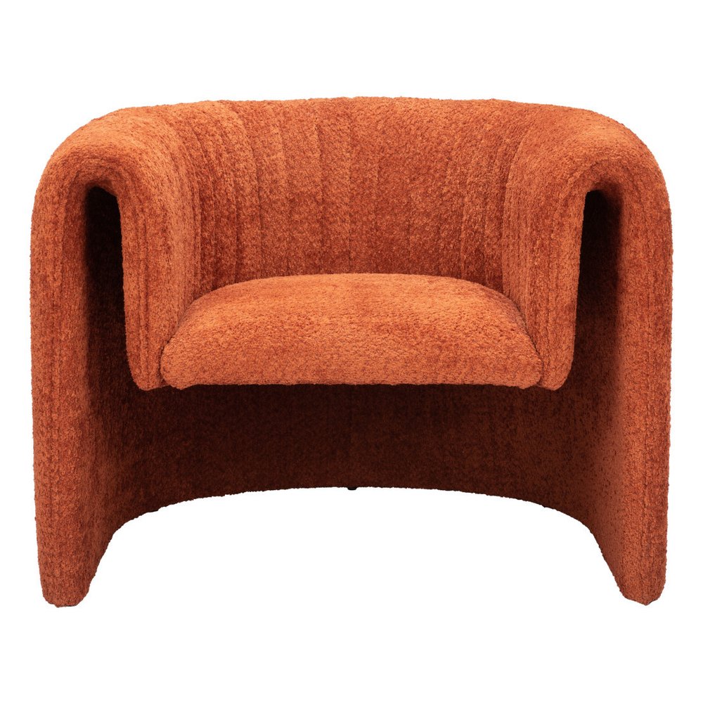 37" Burnt Orange Sherpa And Upholstered Tufted Arm Chair