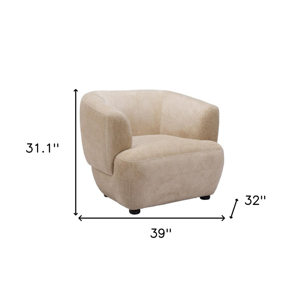 39" Beige And Black Faux Shearling And Upholstered Arm Chair