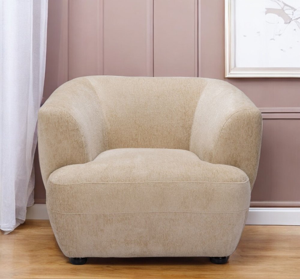 39" Beige And Black Faux Shearling And Upholstered Arm Chair