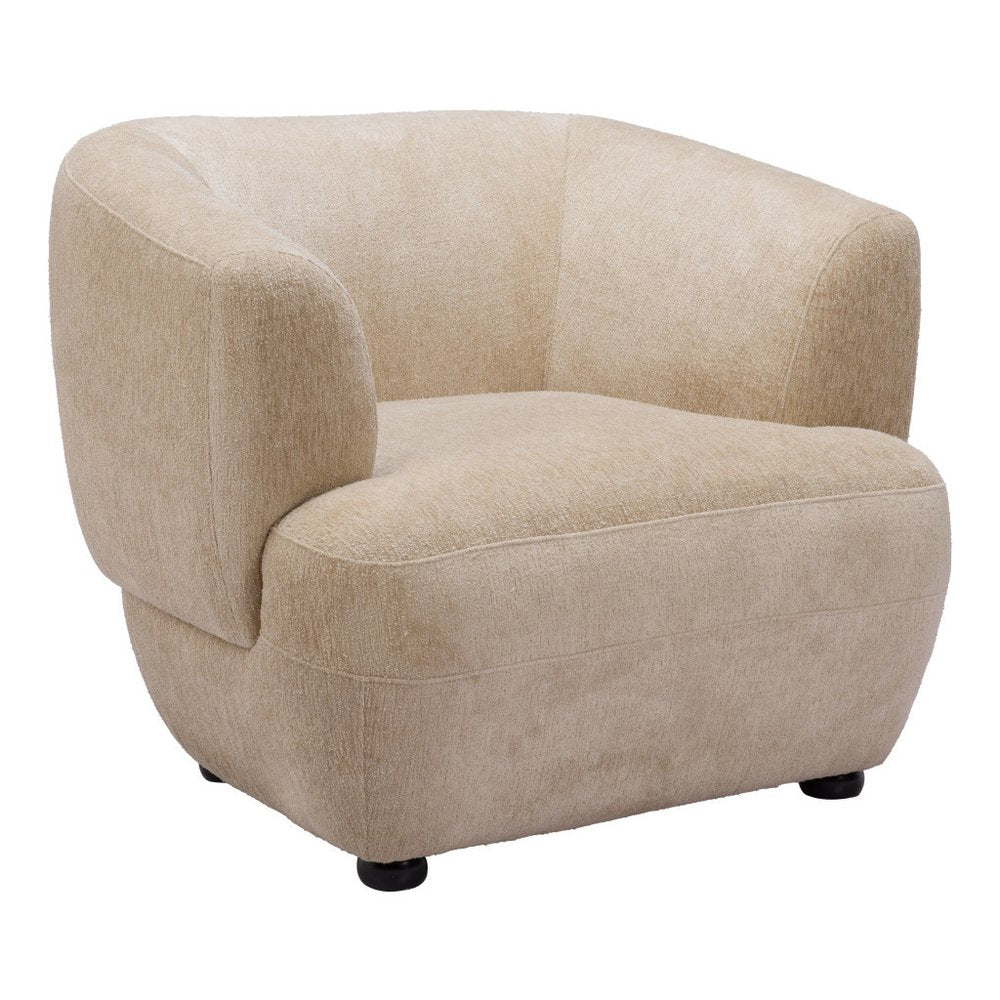 39" Beige And Black Faux Shearling And Upholstered Arm Chair