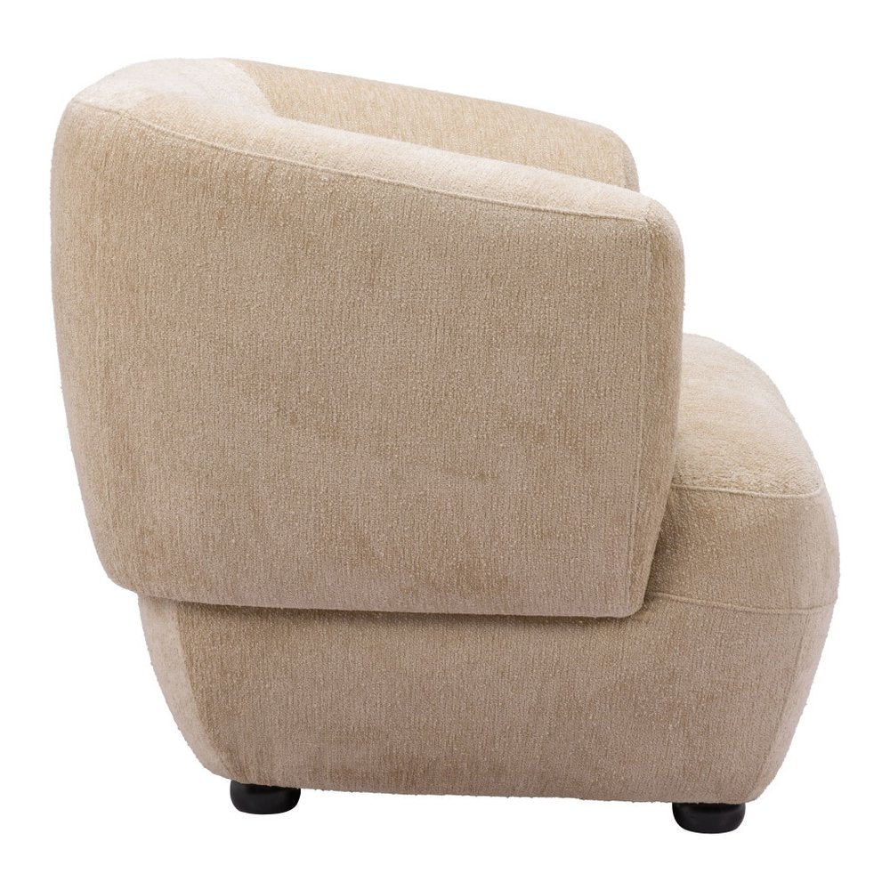 39" Beige And Black Faux Shearling And Upholstered Arm Chair
