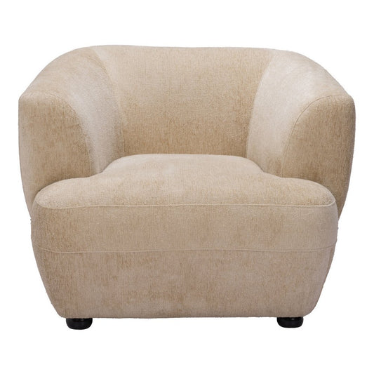 39" Beige And Black Faux Shearling And Upholstered Arm Chair
