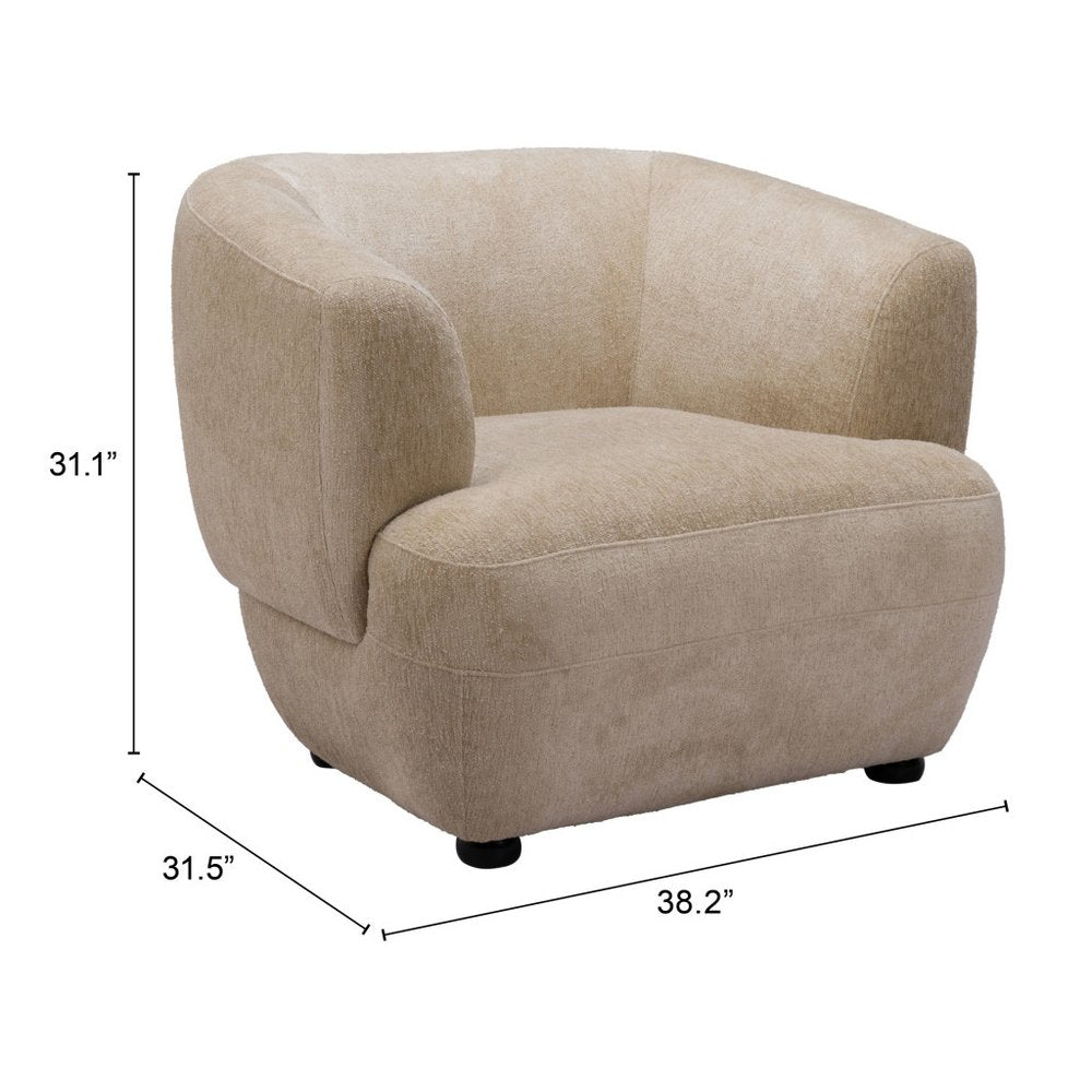 39" Beige And Black Faux Shearling And Upholstered Arm Chair