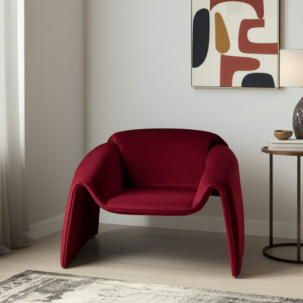 40" Red Velvet Contemporary Arm Chair