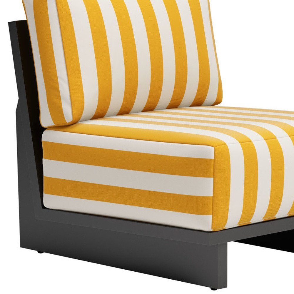 27" White And Yellow And Black Fabric Striped Side Chair