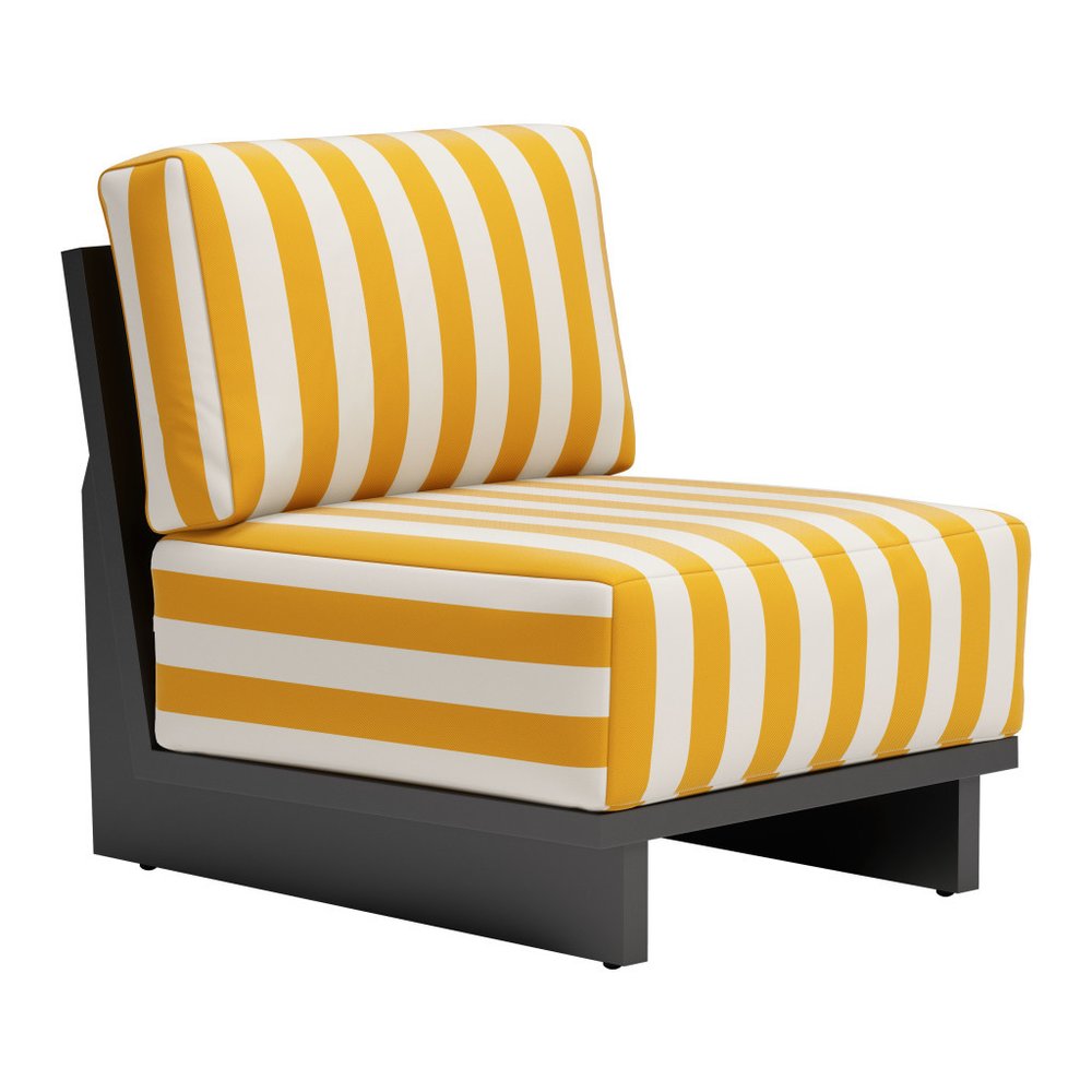 27" White And Yellow And Black Fabric Striped Side Chair