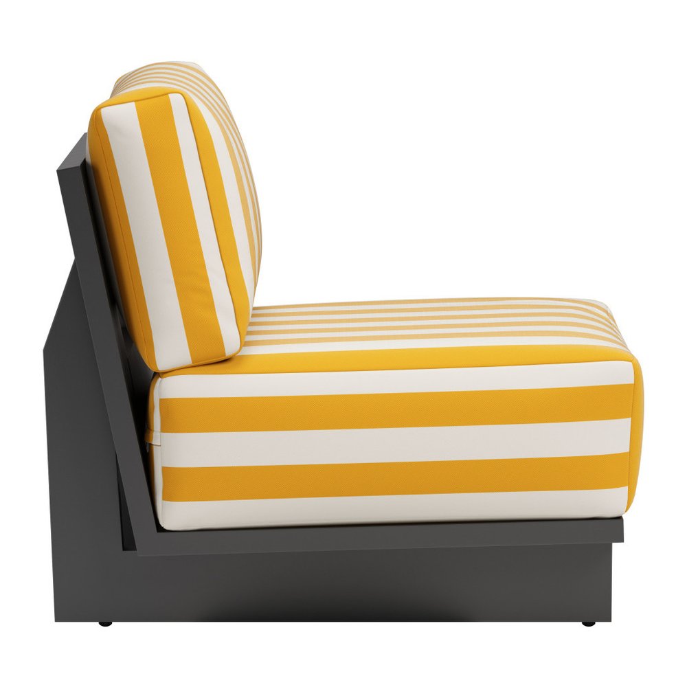 27" White And Yellow And Black Fabric Striped Side Chair