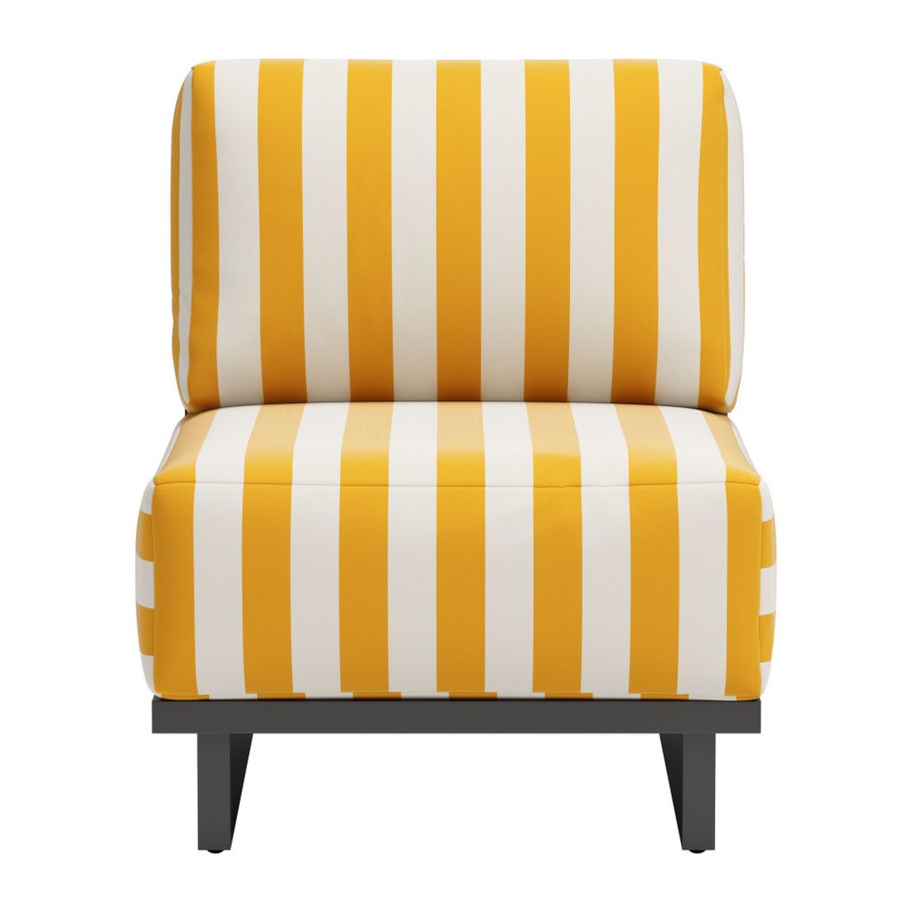 27" White And Yellow And Black Fabric Striped Side Chair