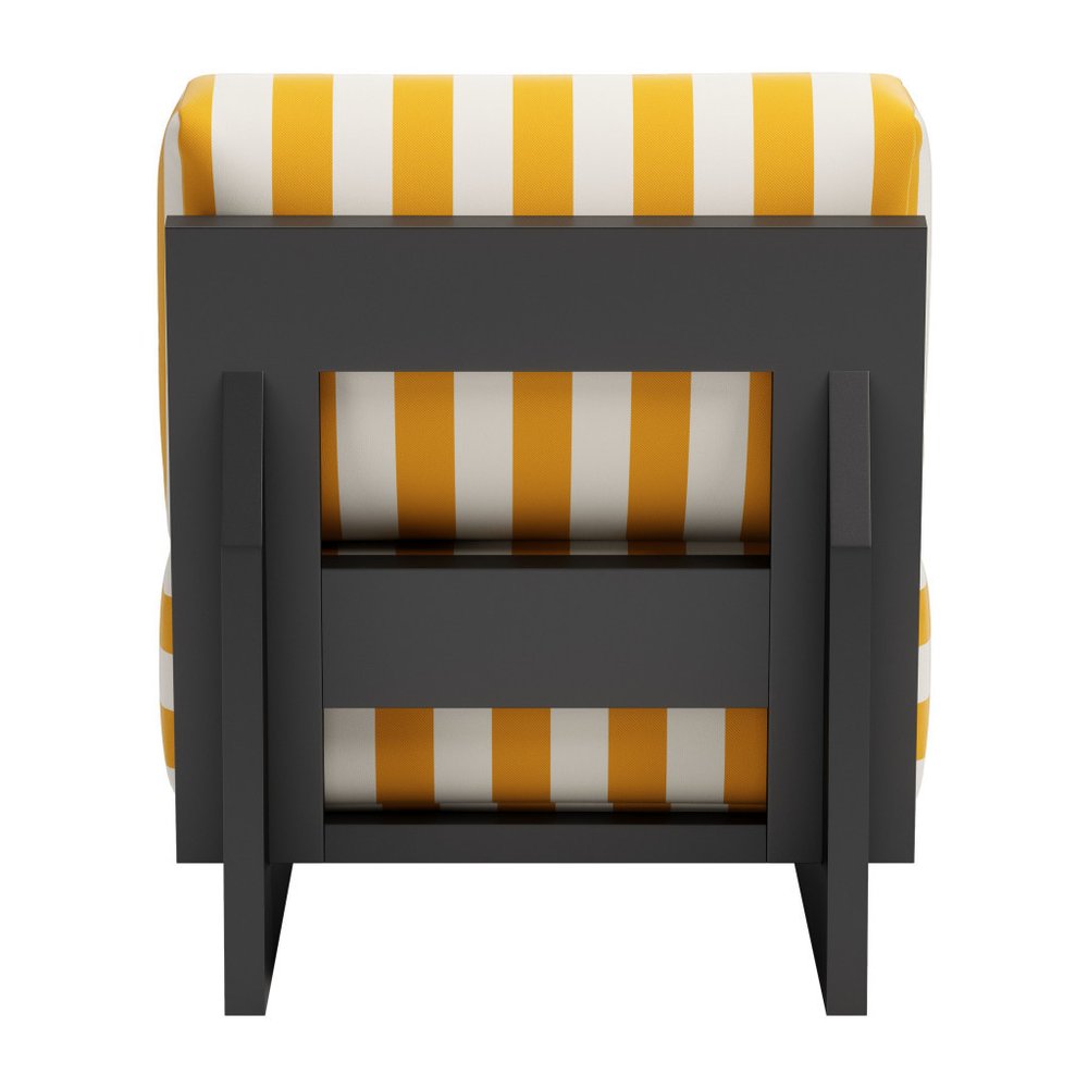 27" White And Yellow And Black Fabric Striped Side Chair