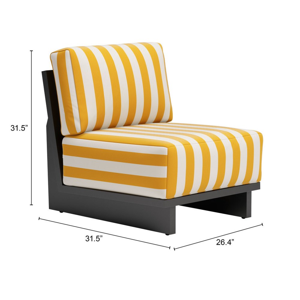 27" White And Yellow And Black Fabric Striped Side Chair