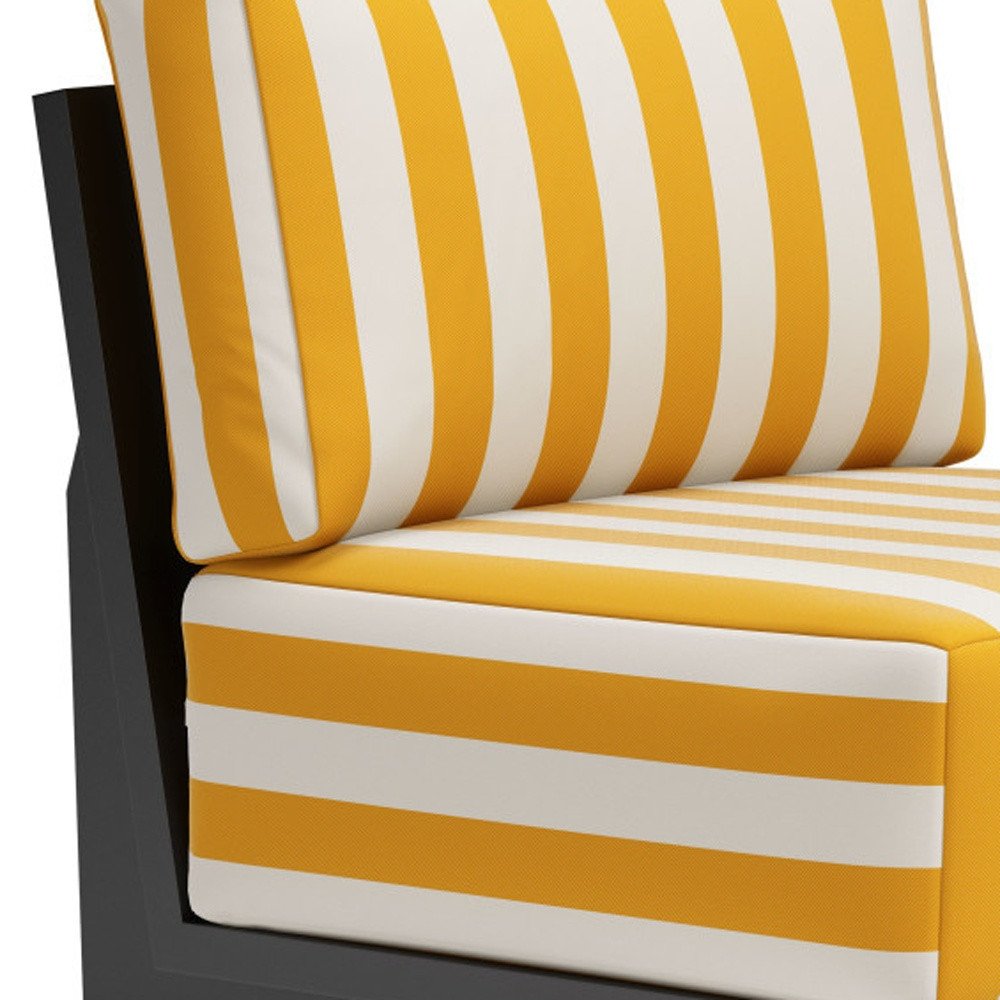 27" White And Yellow And Black Fabric Striped Side Chair