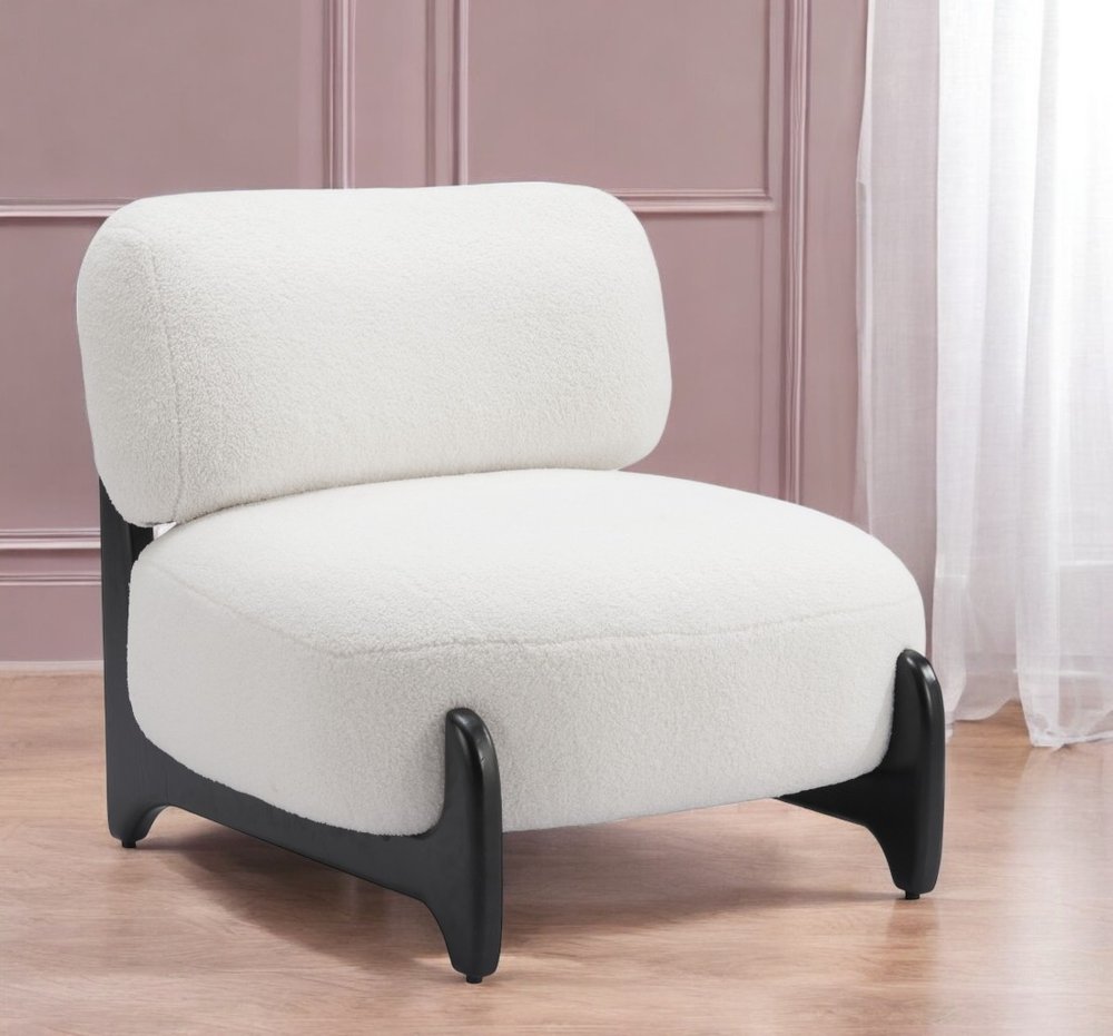 30" White And Black Sherpa And Upholstered Side Chair